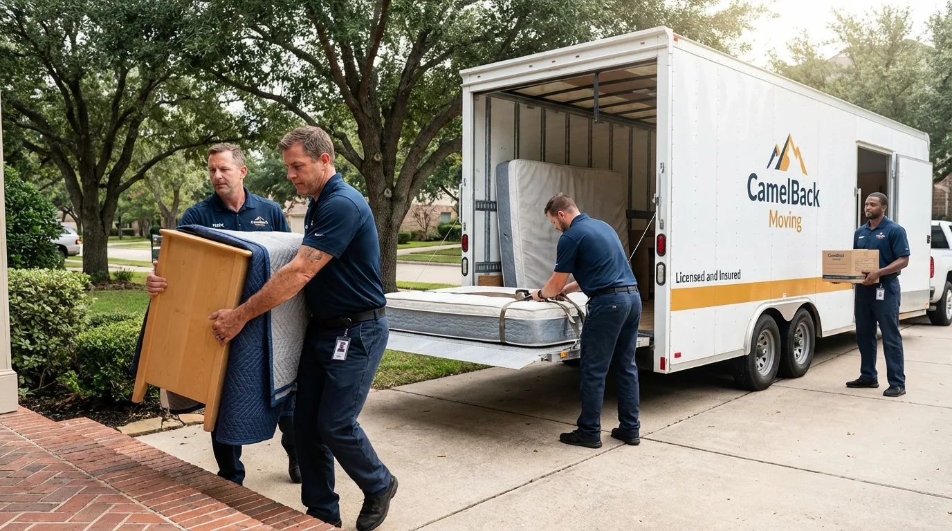 Crew loading residential truck for cross-state move from Levittown, NY