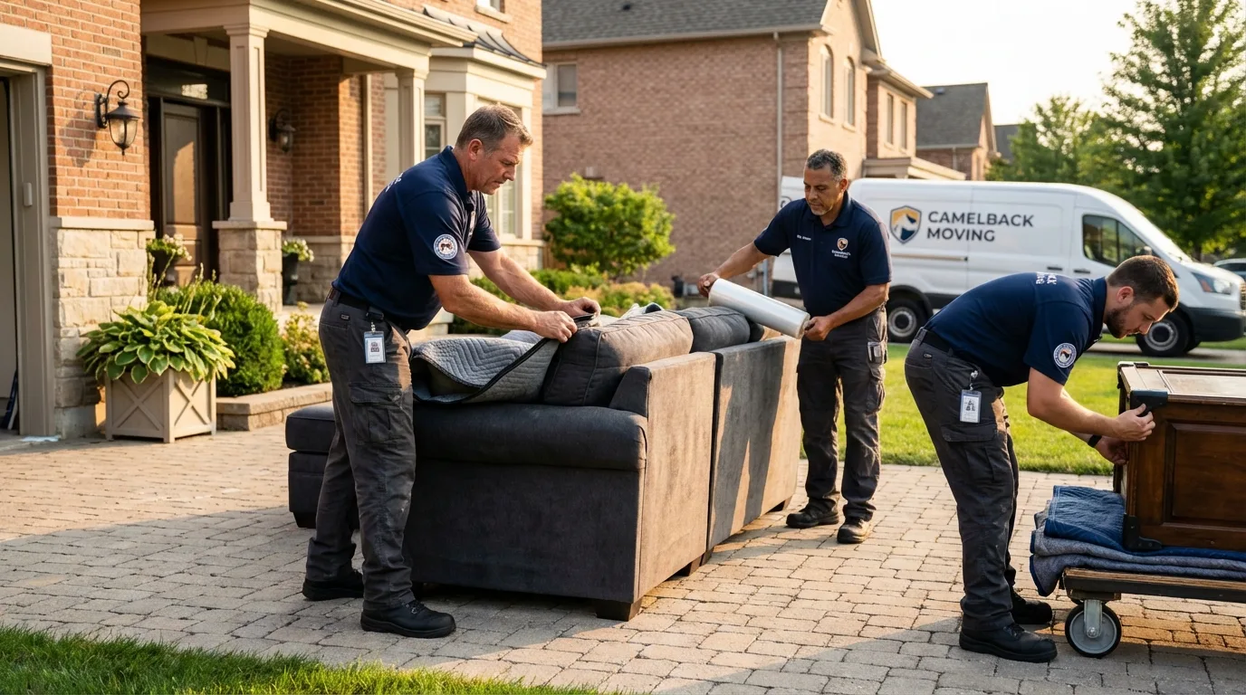 Large estate moving crew wrapping furniture in Levittown, NY